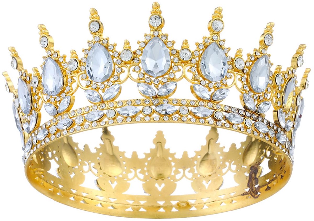 Diadeem, ronde kroon, vintage kroon, strass, barok, koningskroon, voor meisjes en vrouwen, bruiloft, verjaardagsfeest