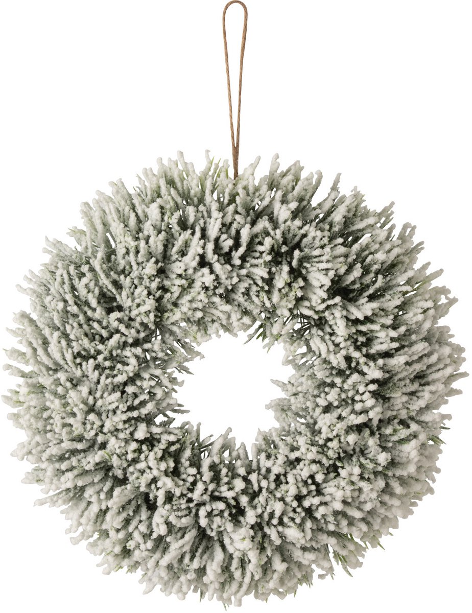 J-Line decoratie krans Besneeuwd - polyethyleen - wit/donkergroen - small