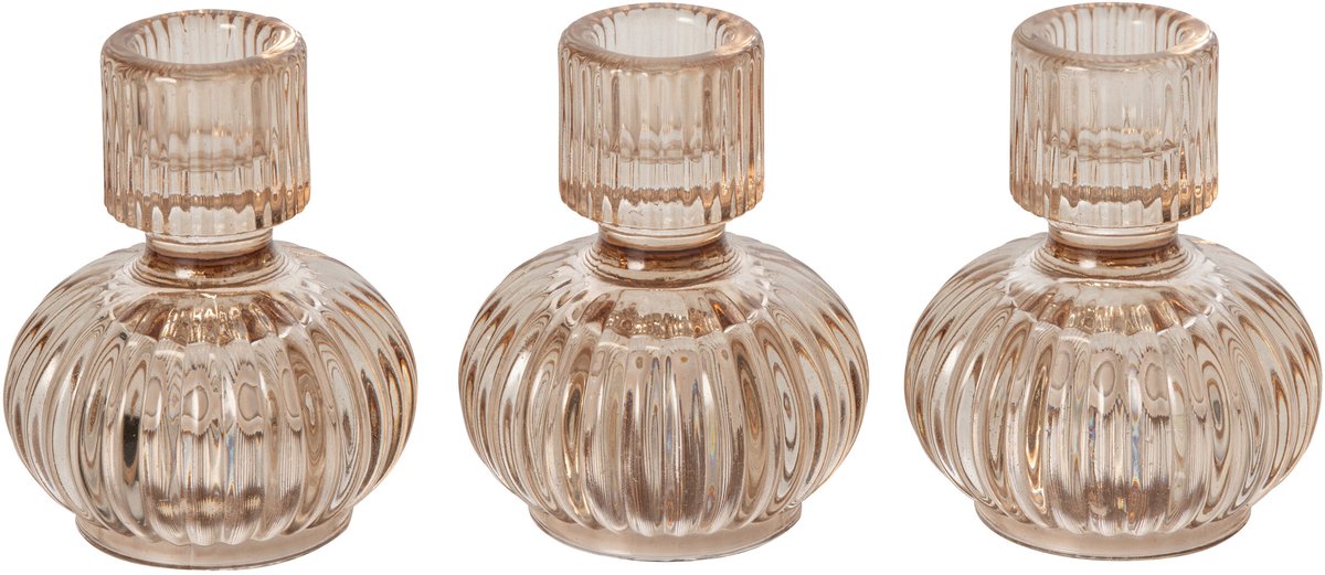 J-Line Kandelaars - glas - beige - doos van 3