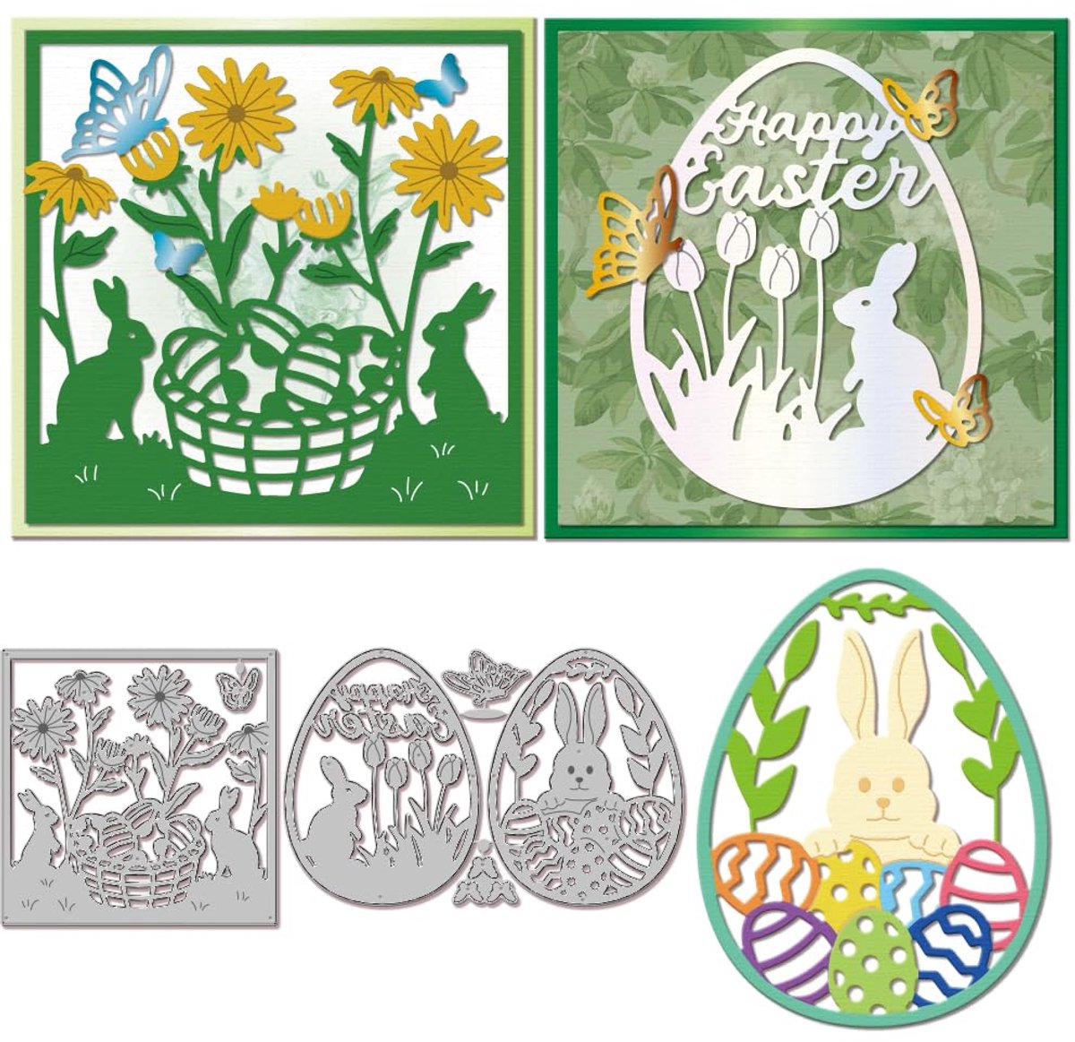 Paaseieren grens snijden matrijzen voor doe-het-zelf scrapbooking metalen konijn scène gesneden matrijzen bloem vlinder frame stansen snijdt voor kaarten maken embossing fotoalbum