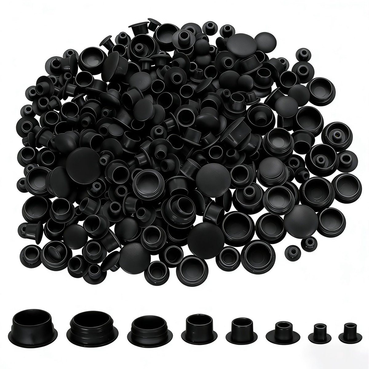 450 stuks zwarte schroefdoppen, zwarte blindplug gathoezen, boorgatafdekkapjes, plastic blanco capgatpluggen voor meubels, keukenkast, plank, kast, boekenkast, kast (8 maten)