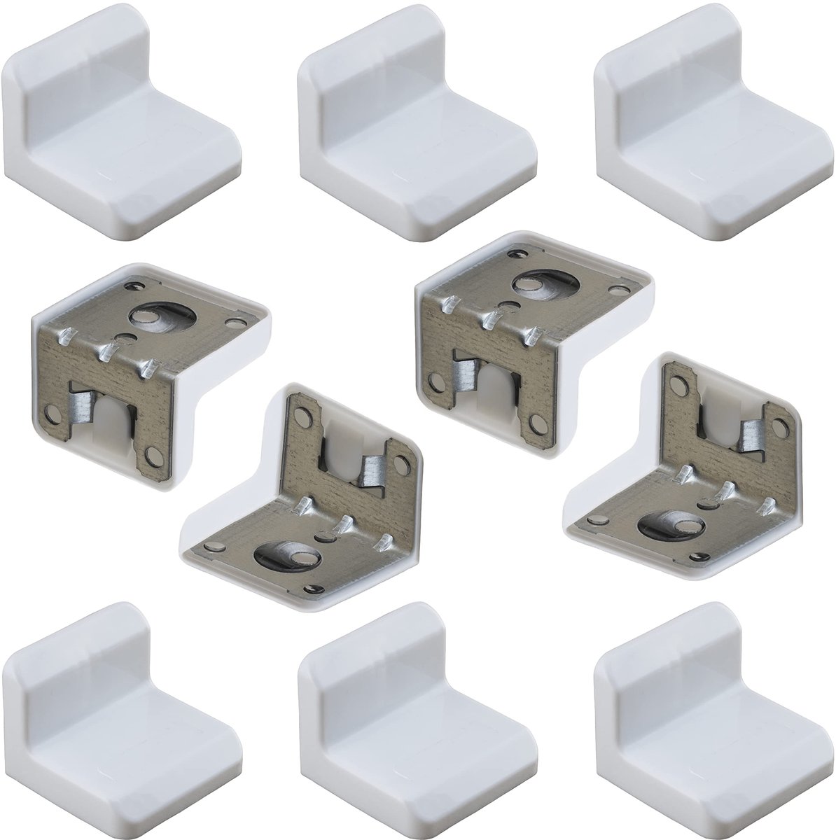 Bevestigingshoeken voor keukenwerkbladen 29 x 38 x 39 mm met 6 gaten - deksel van kunststof 32 x 40 x 44 mm - montage- en ophangbeslag - staal - wit