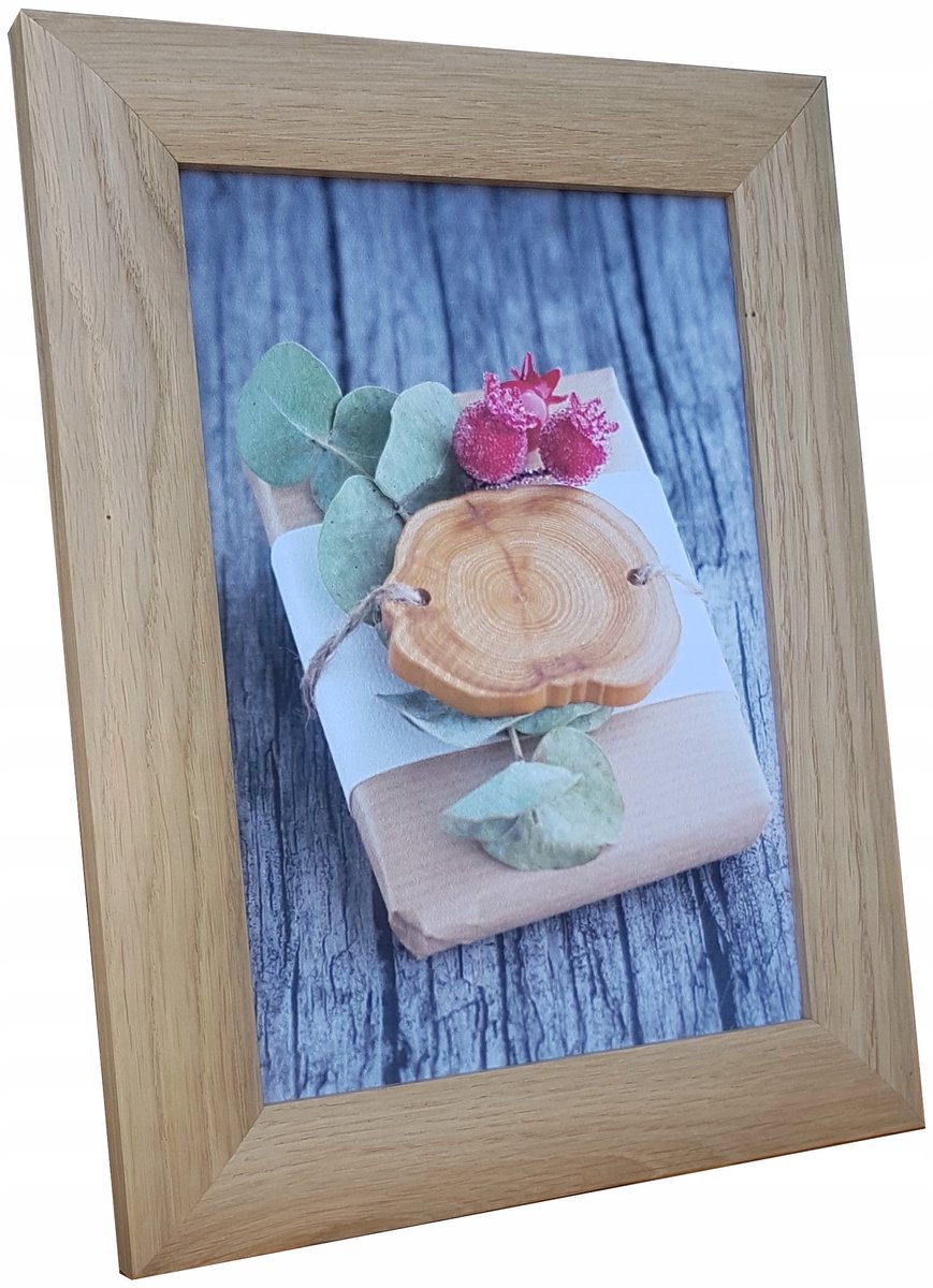 Eiken fotolijst 18x24 cm SARAd, ruw hout, met standaard en ophangsysteem
