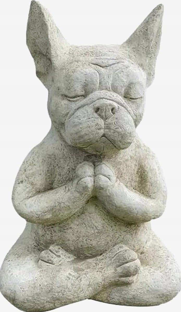 Decoratief Meditatie Bulldog Figuur - Grijs Hars - Binnen & Buiten