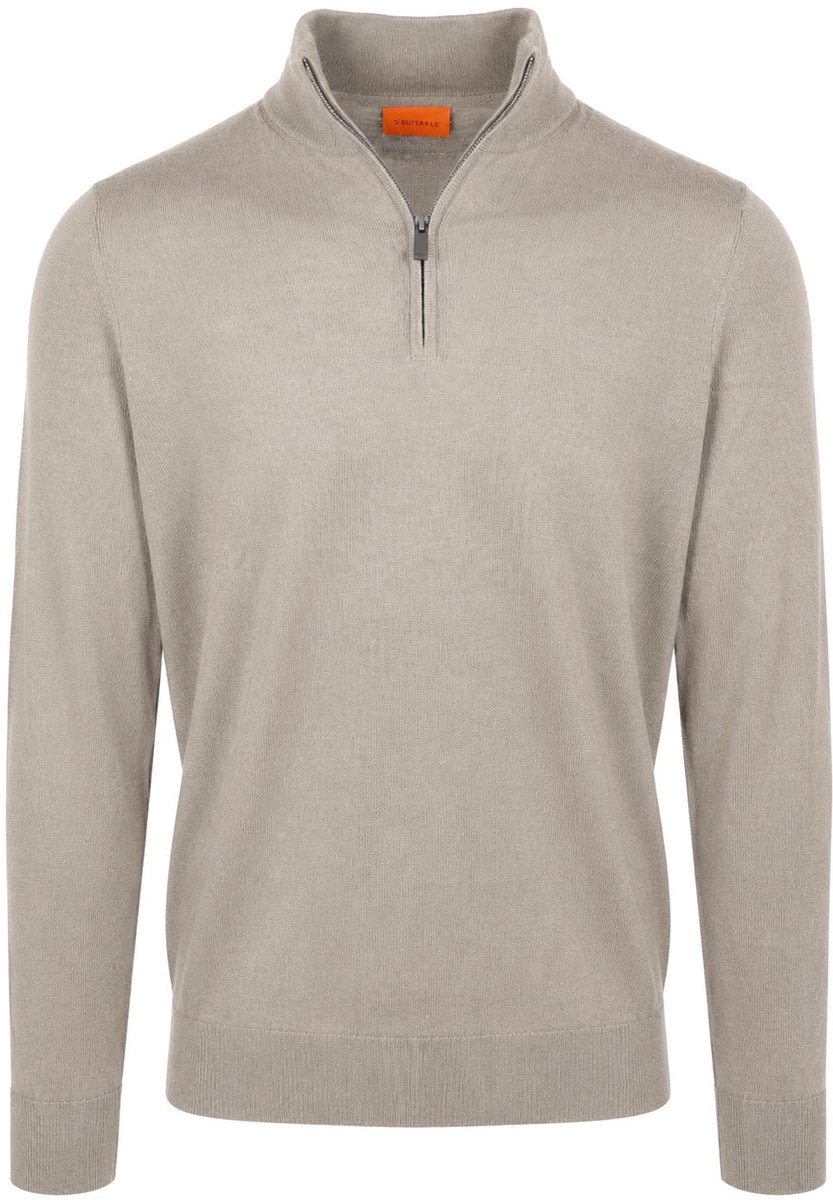 Suitable Merino Half Zip Trui Bright Taupe - Maat XXL - Heren - Quarter zip - Schipperstrui met rits - Volwassen mannen