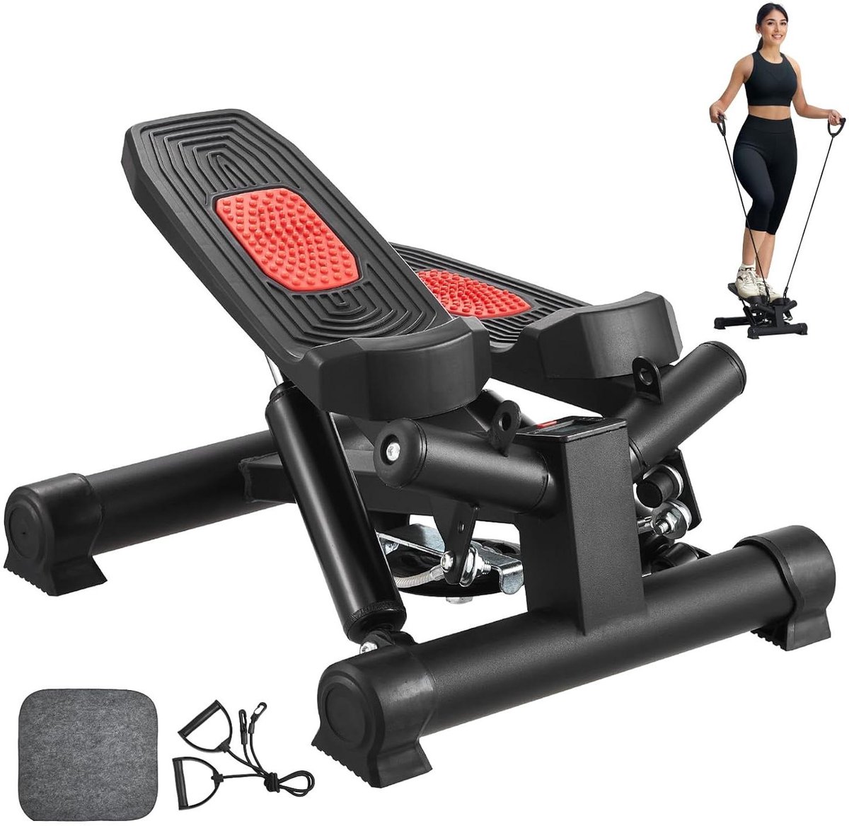 Mini Stepper - Fitness Twist - Full Body Workout - Hydraulisch Aandrijfsysteem - 150 kg Draagkracht - Zwart Rood