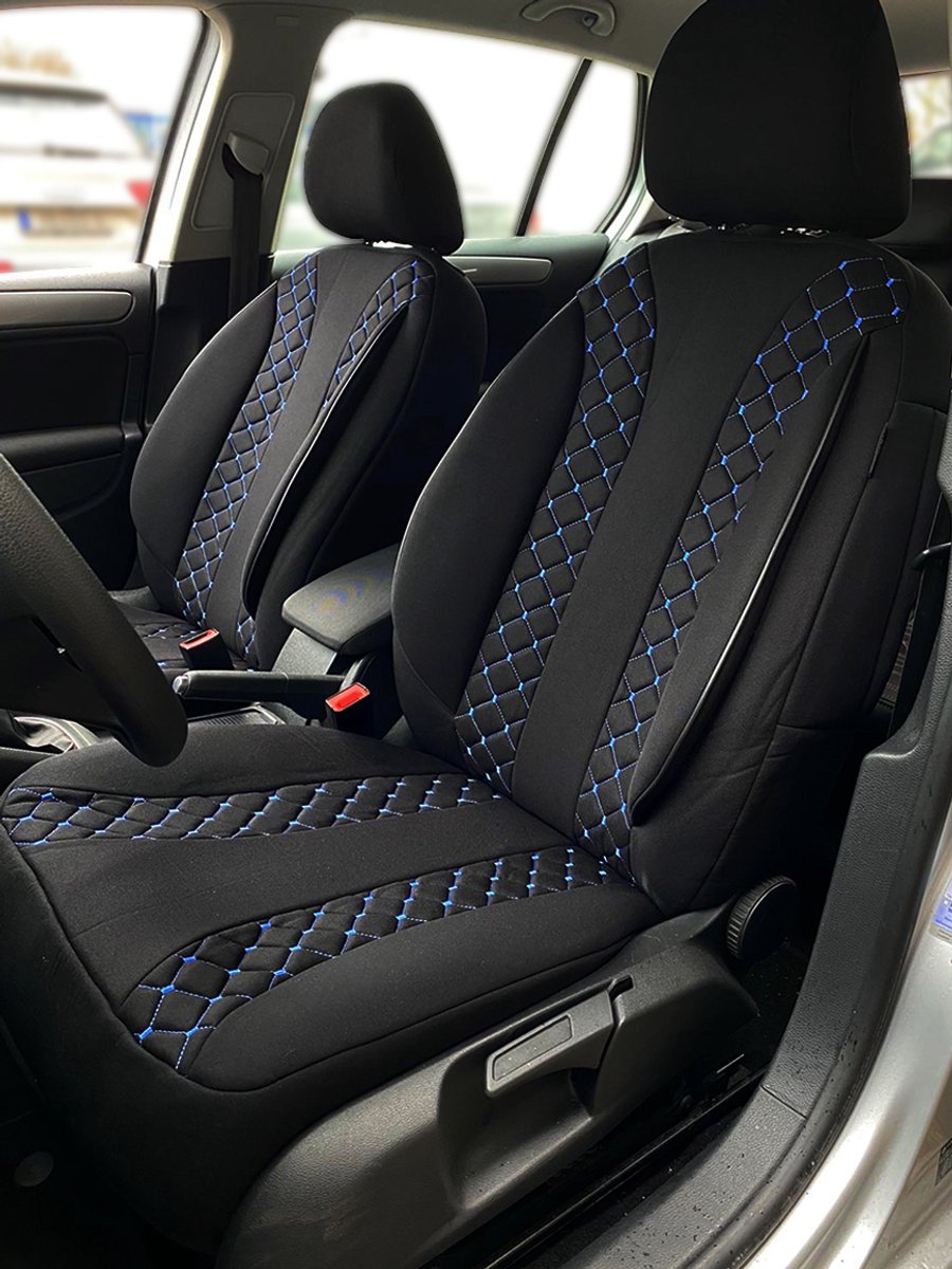 Autostoelhoezen voor Honda e BJ vanaf 2019 – Stoelhoezen voor bestuurder en passagier in Zwart/Blauw