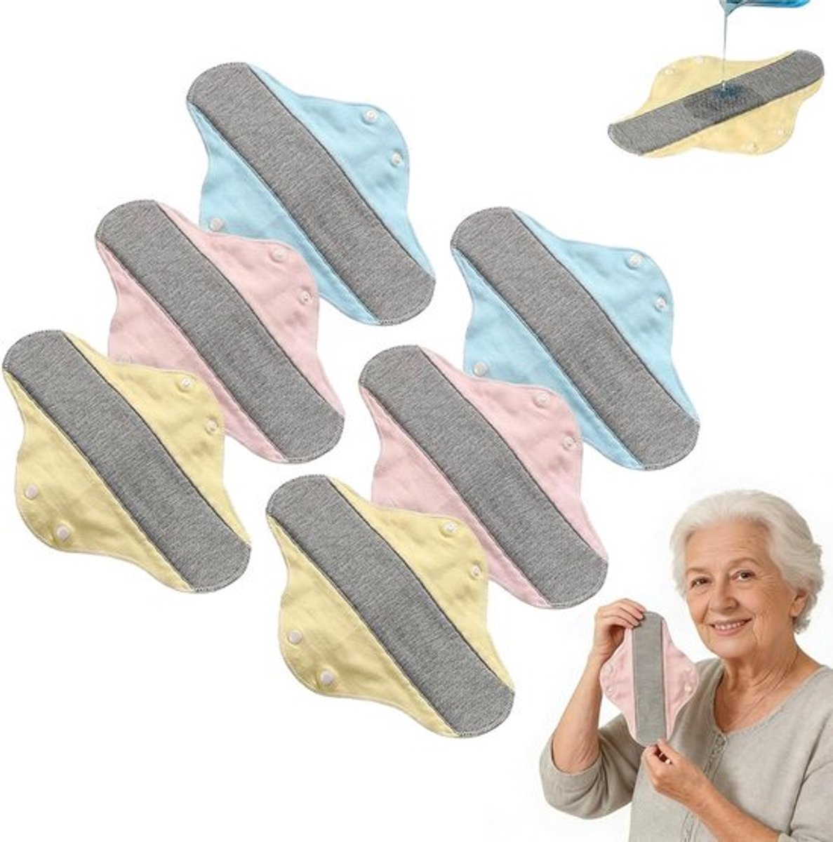 wasbare inlegkruisjes - herbruikbaar - extra lang en breed - 23 cm - verkrijgbaar in roze, blauw en geel