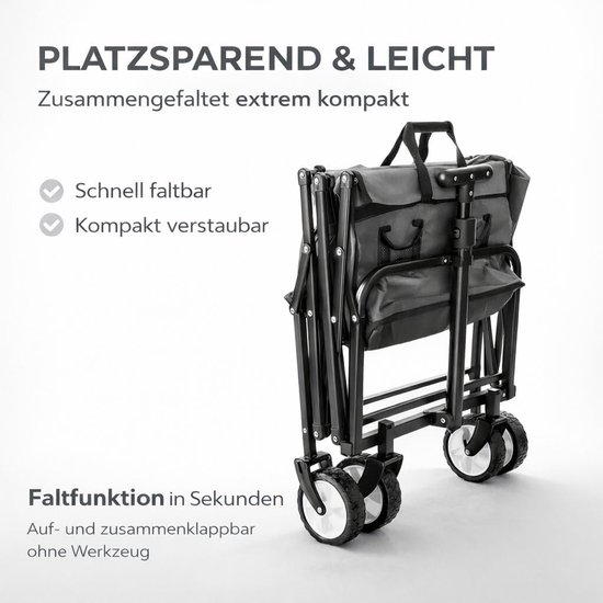 Vouwbare Handkar - Transportkar Opvouwbaar - Spullen Vervoeren - Stabiele Laadcapaciteit - 80 kg - Grijs Zwart — afbeelding 3