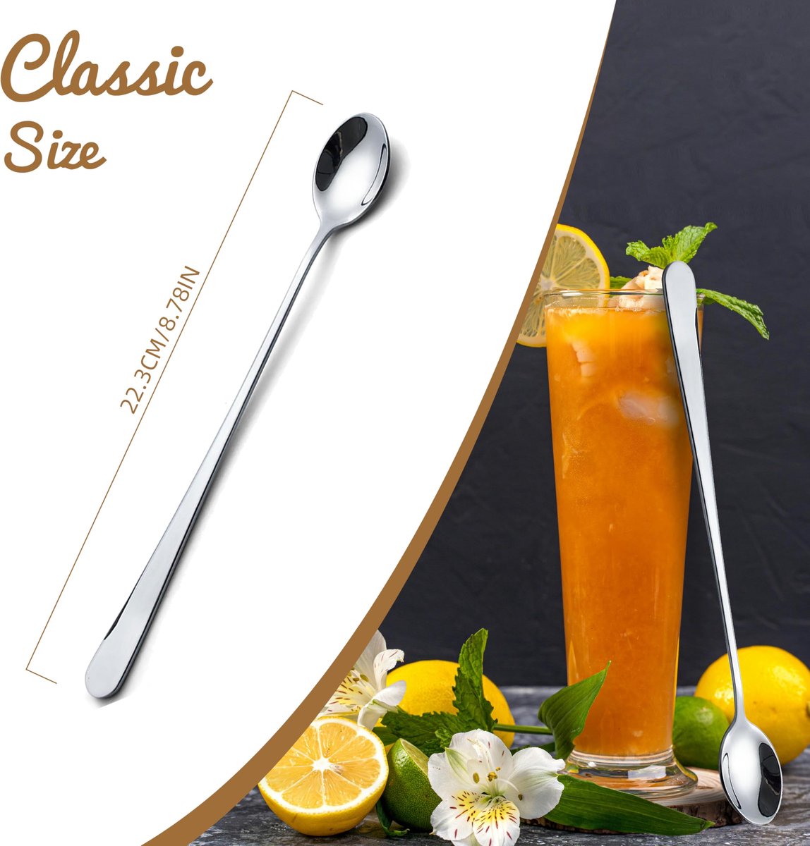 Ijstheelepels 22,3 cm - roestvrijstaal - lange steel - perfect voor koffie en cocktails - SnelShoppen
