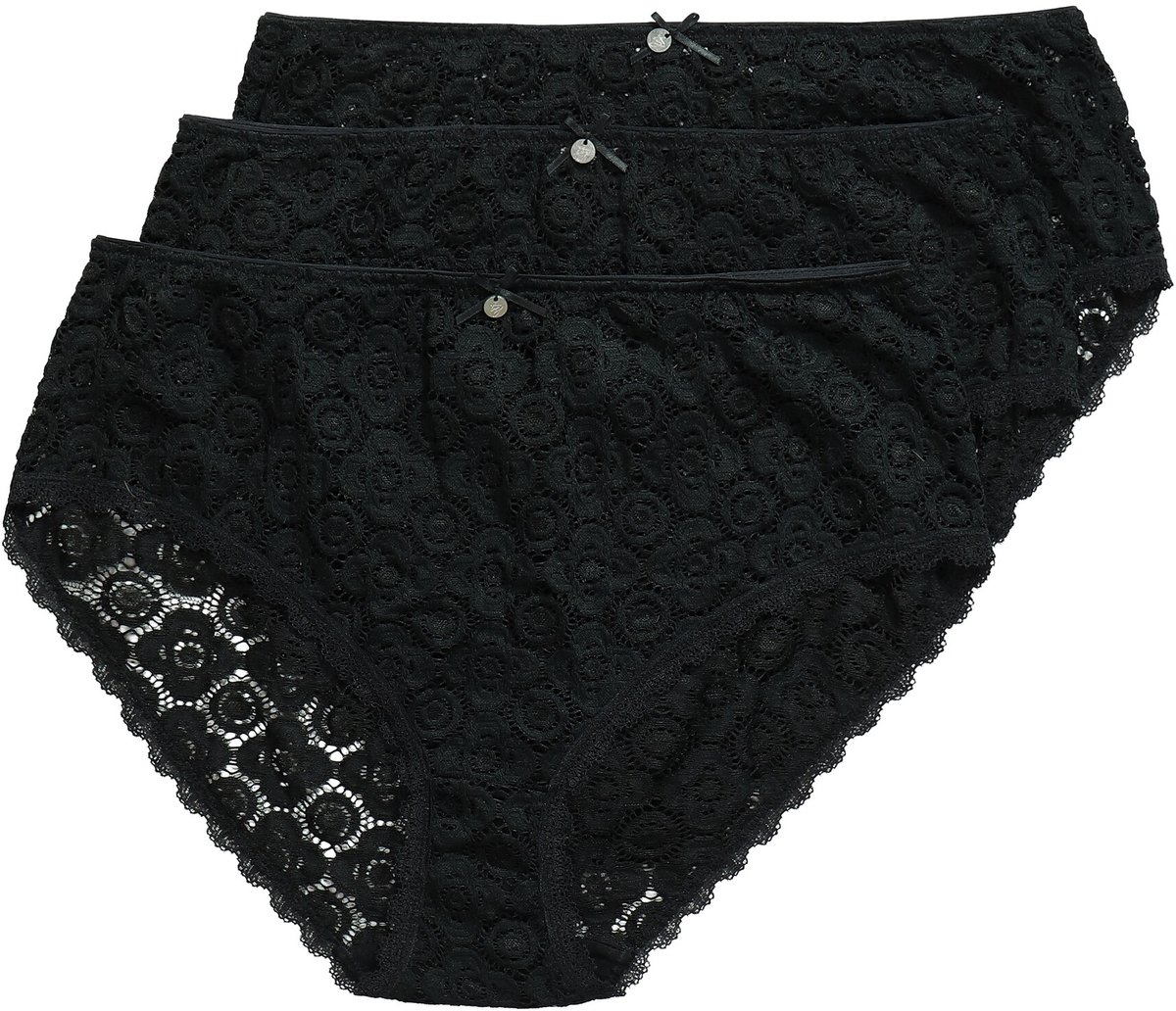 TruYou - Dames - TruYou midi-slips set van 3 transparant kant - Zwart - Maat 54+