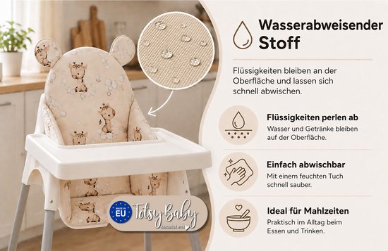 Kussen voor kinderstoel baby opvouwbaar zitverkleiner - zitkussen steun voor Ikea Antilop kinderstoel en babystoel - zitverkleiner waterafstotend wasbaar Grijs — afbeelding 3