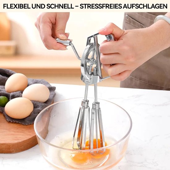 Deze handmixer wordt geleverd Geschikt voor een roestvrijstalen mengbal, werkt zonder elektriciteit en heeft een afGeschikt vooring van 25,5 x 13,5 x 6,5 cm. Hij is Geschikt voor bakken, gebruik in de keuken en kamperen. — afbeelding 2