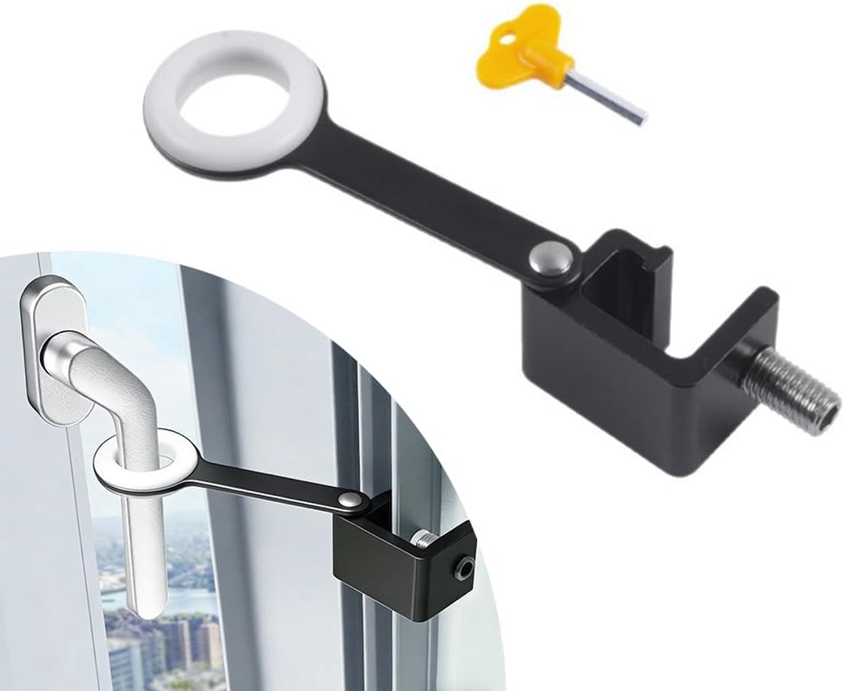 Raamopeningsbegrenzer - Raamveiligheidsslot - Aluminiumlegering - Veiligheidsbegrenzer - Raamaccessoires - Geschikt voor naar buiten openende ramen - Zwart - 133*28*30 mm - Gatdiameter 20 mm