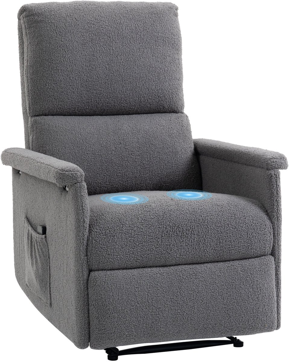 HOMCOM Massage Relaxbank - Fleece Teddy (100% polyester) - 69x84x99cm - Lichtgrijs