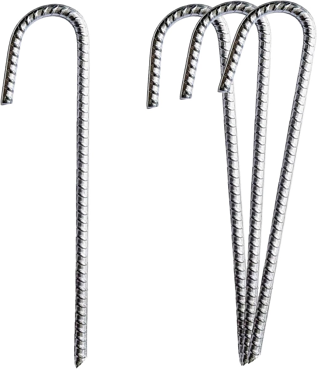 trampoline 30 cm, 4 stuks grondharingen, verzinkt staal, J-vormige grondpalen, bouwanker, nageltenthagel met beitelpunt voor het bevestigen van tenten, voetbaldoelen, tuinhuisjes,
