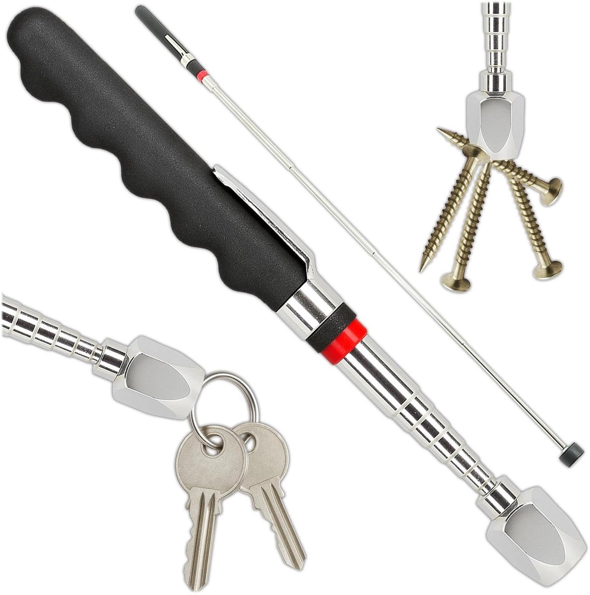 Telescopische Magneet - Magneetlift Uittrekbaar - Onderdelen Oppakken - 16 lb Magneetkracht - 18-77 cm - Zwart/Zilver
