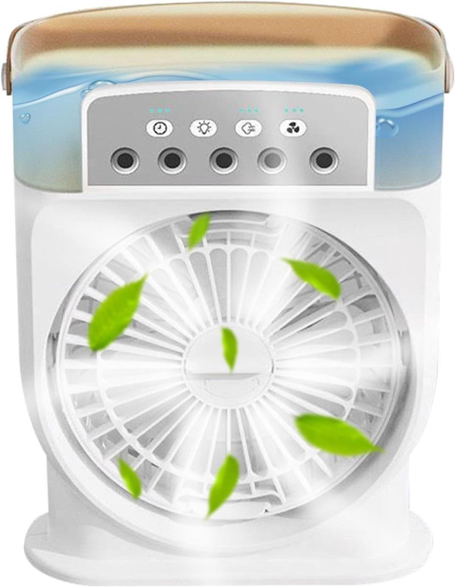 Mist Ventilator - Vernevelaar Koeler - Persoonlijke Verkoeling - 5-Gats Sproeikop - 28 x 9.3 x 28 cm - Wit