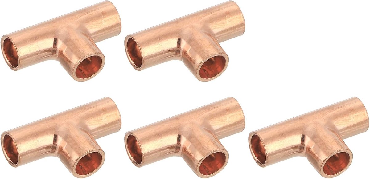 5 stuks 0,24 inch koperen T-stuk, met soldeeraansluiting voor hydraulische systemen, 24,5 x 15 mm
