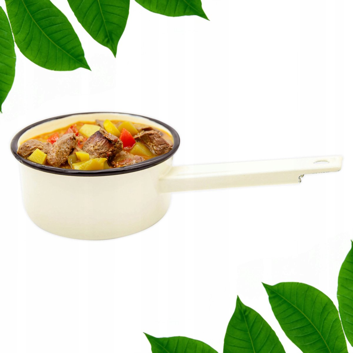 Emaille Stalen Pan met Handvat - Traditioneel & Duurzaam - 16cm