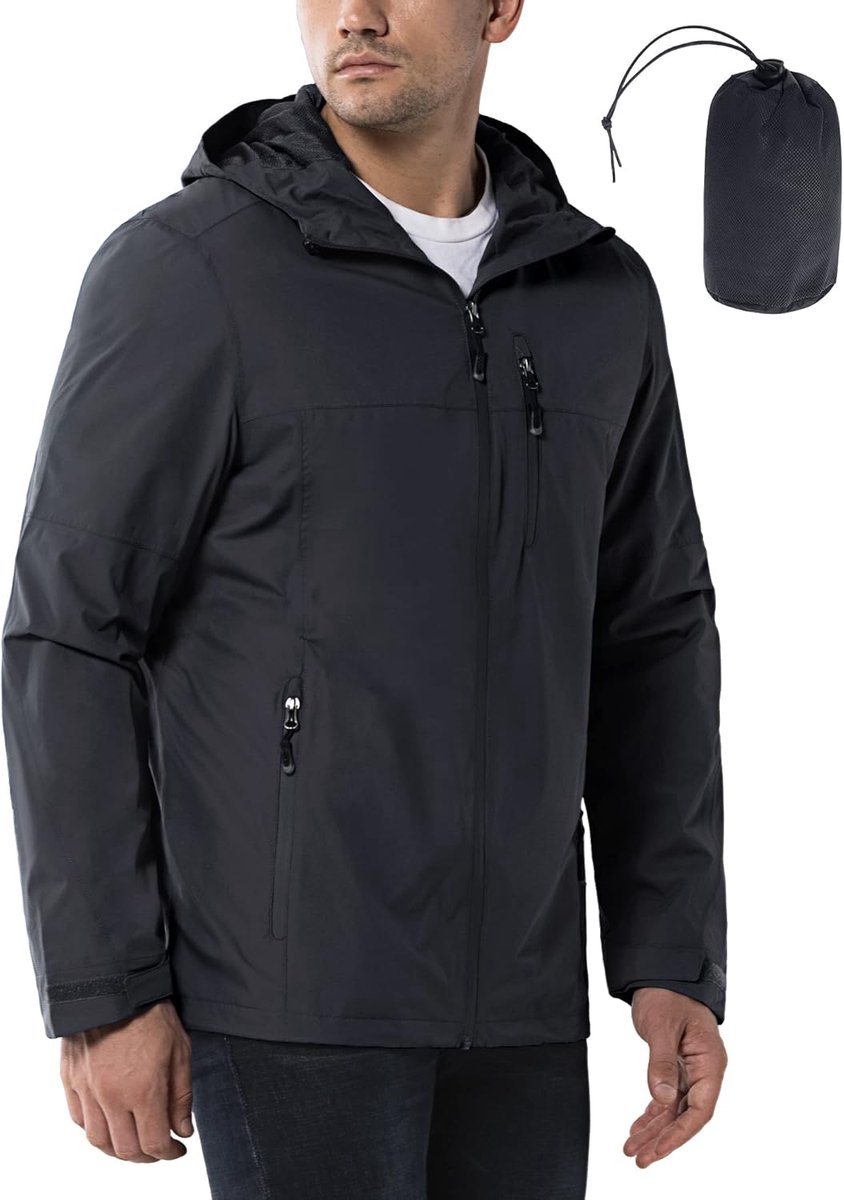 33,000ft Regenjas voor heren, waterdicht, outdoorjas, lichte vrijetijdsjas, opvouwbaar, windjack, fiets, regenjas met capuchon
