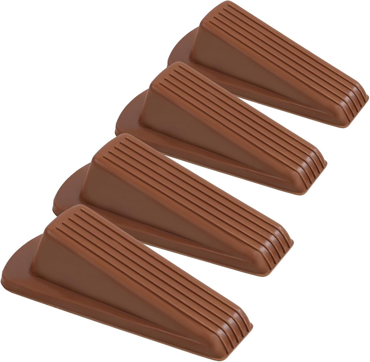 Set van 4 rubberen deurstoppers voor gebruik aan de onderkant van deuren; stevige en duurzame rubberen deurstopperwiggen, stapelbaar, geschikt voor vloeren - bruin.