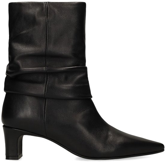 Manfield Manfield - Dames - Zwarte leren slouchy enkellaarsjes met hak - Maat 37 ...