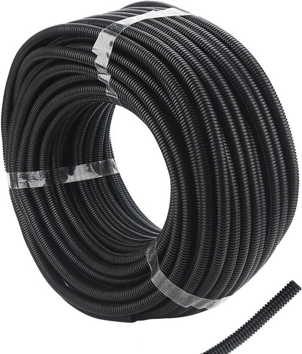 Flexibele Zwarte Golfbuis van 50M voor Kabelbescherming - Ideaal voor Thuis, Kantoor en Industrie (ID 10mm x OD 13mm)
