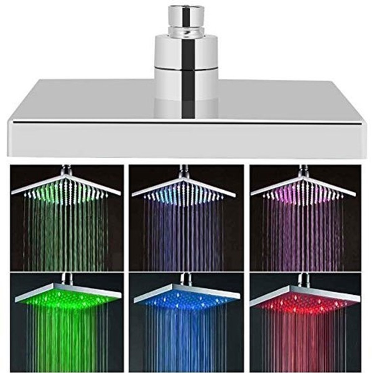 LED Douchekop - 7 Kleuren Veranderend - Romantische Verlichting - 8 Inch Vierkant - Waterbesparend - Hoog Druk Douche - Geschikt voor Bad...
