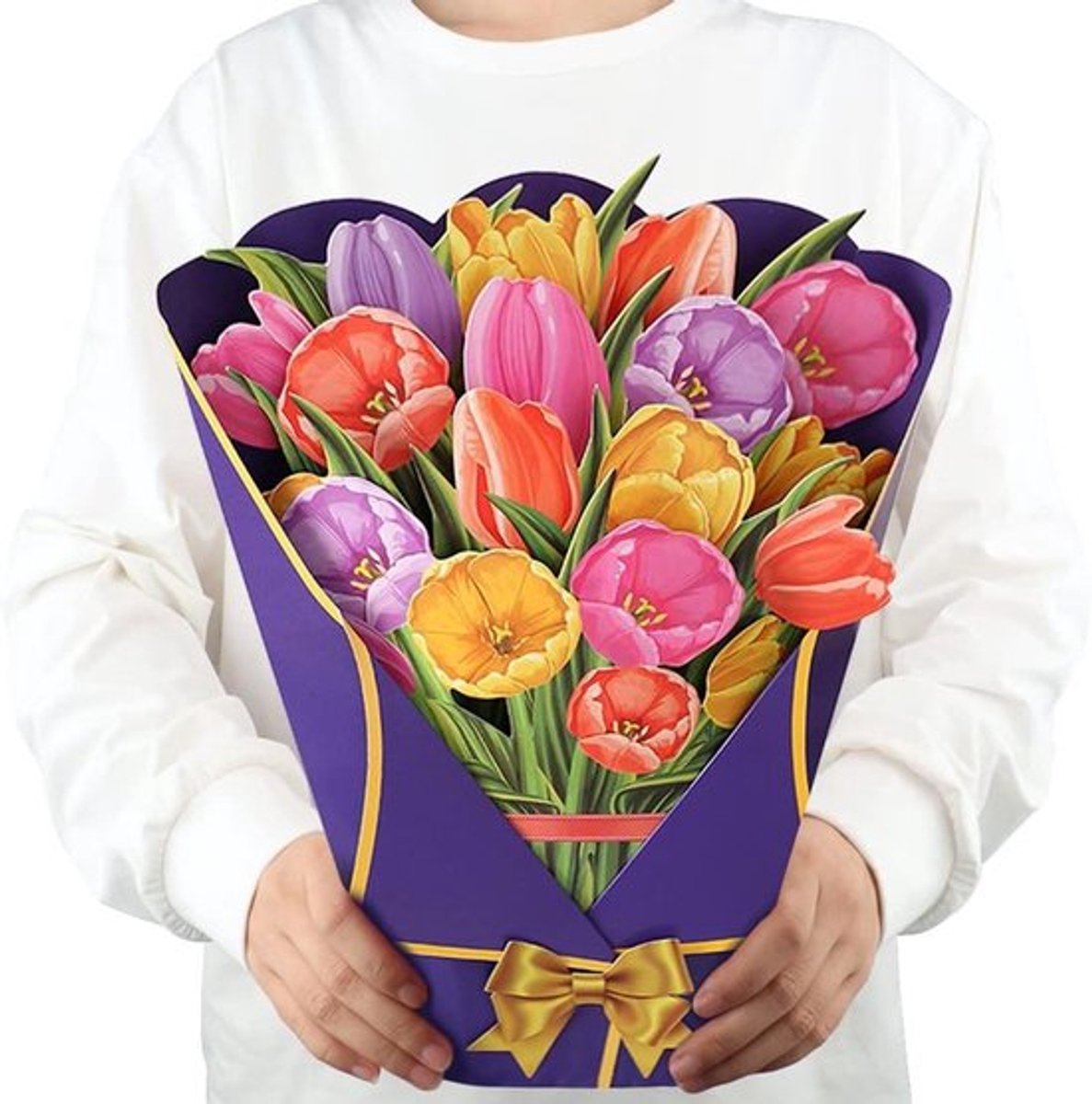 Pop-up bloemenboeket wenskaart 30 cm handgemaakt cadeau - Lerarendag, afstudeerfeest, verjaardagsgeschenk - Meerkleurige tulpen