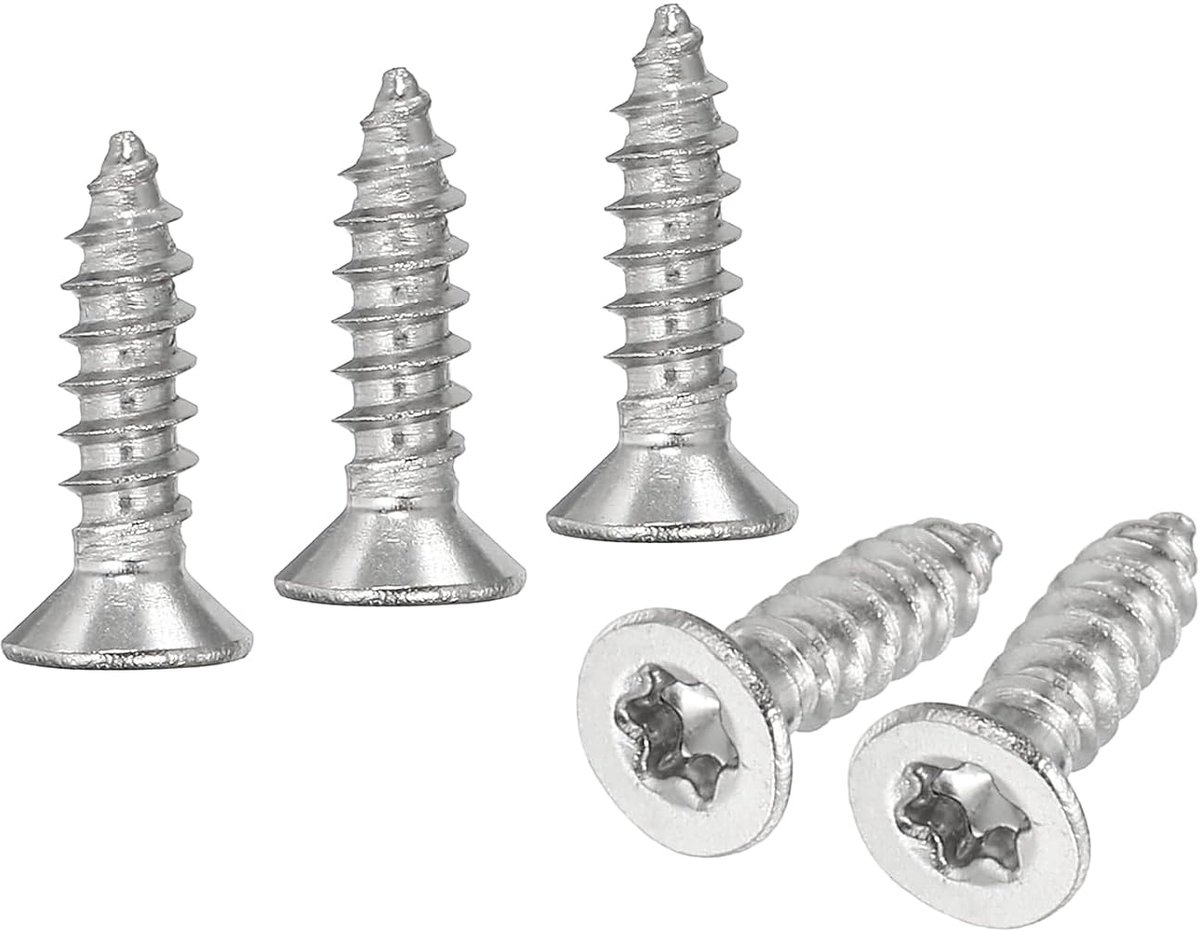 Torx platte kopschroeven, M3 x 12 mm, van 304 roestvrij staal, volledige schroefdraad, zelftappend, voor hout/meubels, zilverkleurig, 100 stuks