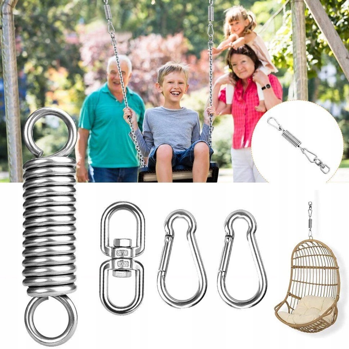 Veren Hangerstoel & 360° Draaibare Haak - Roestvrij staal, 250kg