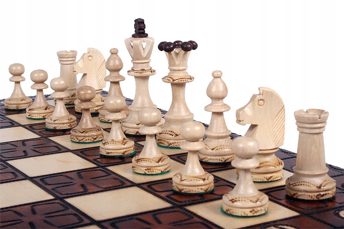 Houten Schaakset Junior 42x42 cm - Uniek Versierd, Verzwaard