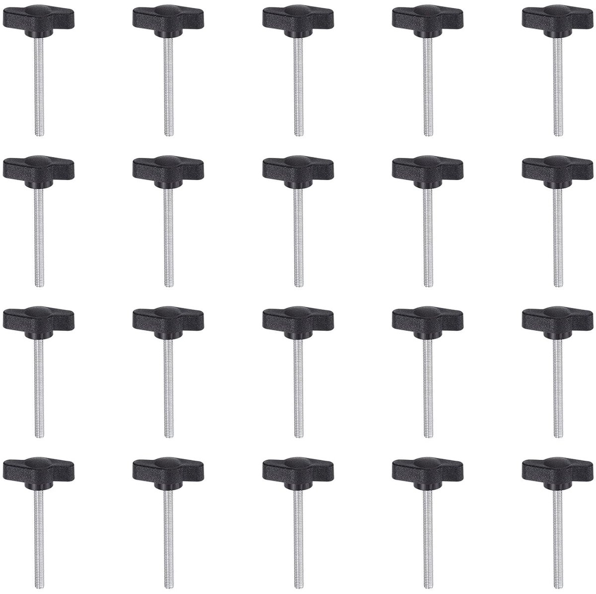 20 stuks klemschroeven, oorschroeven, M4 x 45 mm, standaard mannelijke schroefdraad, T-knoppen van kunststof, klemgrepen, handklemknoppen, oorschroeven, zwart