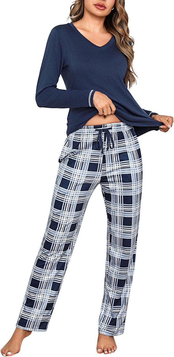 Pyjama set dames katoen nachtkleding lange mouwen pyjama dames winter geruit herfst huiskleding