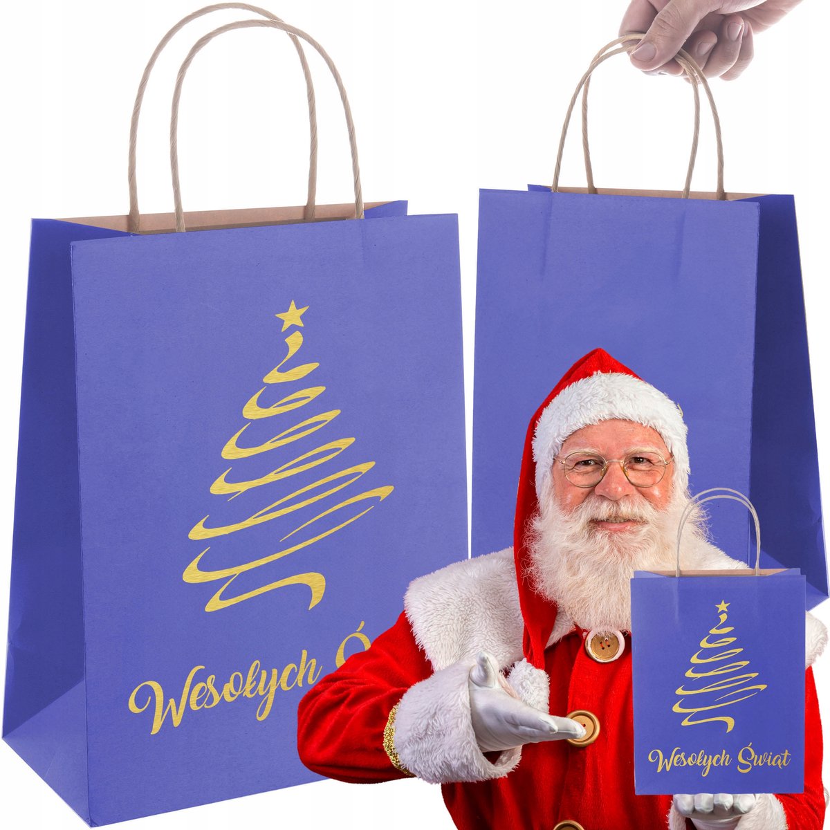 Papieren Cadeautas Kerst Blauw A4 24x10x32cm - 1 Stuk