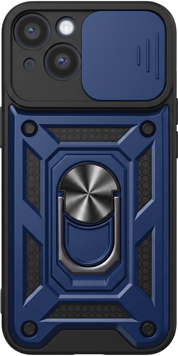 Mayaxess, Hoesje Geschikt voor Apple iPhone 14 met Draaibare Magneetring en Schuifbare Cameracover, Nachtblauw