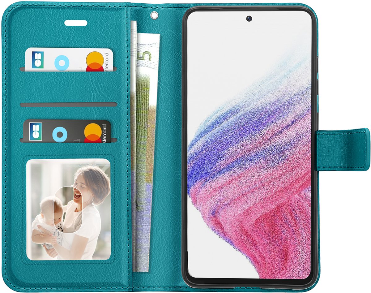 Mayaxess, Portemonnee Etui Geschikt voor Samsung Galaxy A53 5G met Standaard en Polsbandje, Turquoise