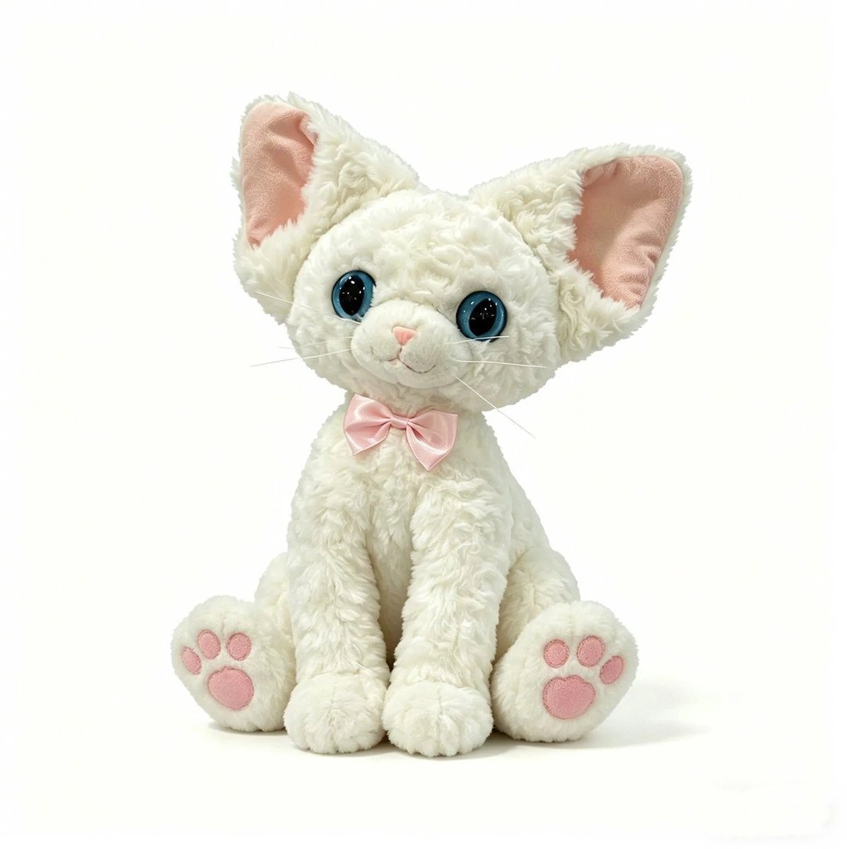 Casalora Pluche Knuffel – Duitse Krullende Kat Pop – 40cm – Schattige Duitse Krullende Kat Knuffel – Zacht Troostend Speelgoed – Cadeau voor Kinderen Ter Ontspanning en Verzachting van Emoties – Wit – Blauwe ogen