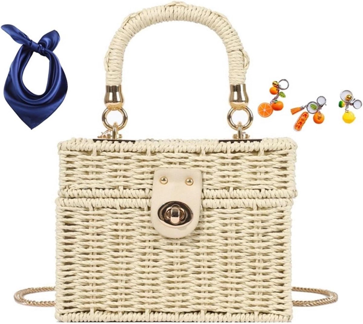 Rieten Crossbody Tas - Stro Schoudertas Rotan - Strand Dagen - Handgeweven Uniek - 1x1x1 cm - Natuurlijk