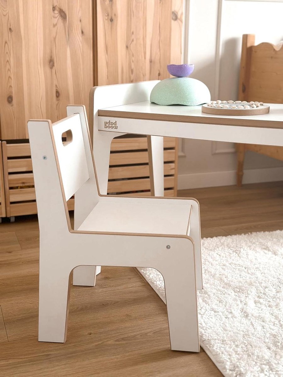 Kinderstoel Hout - Kinderbureau stoel - Leren en Spelen - Ergonomisch Ontwerp - 57 cm - Wit