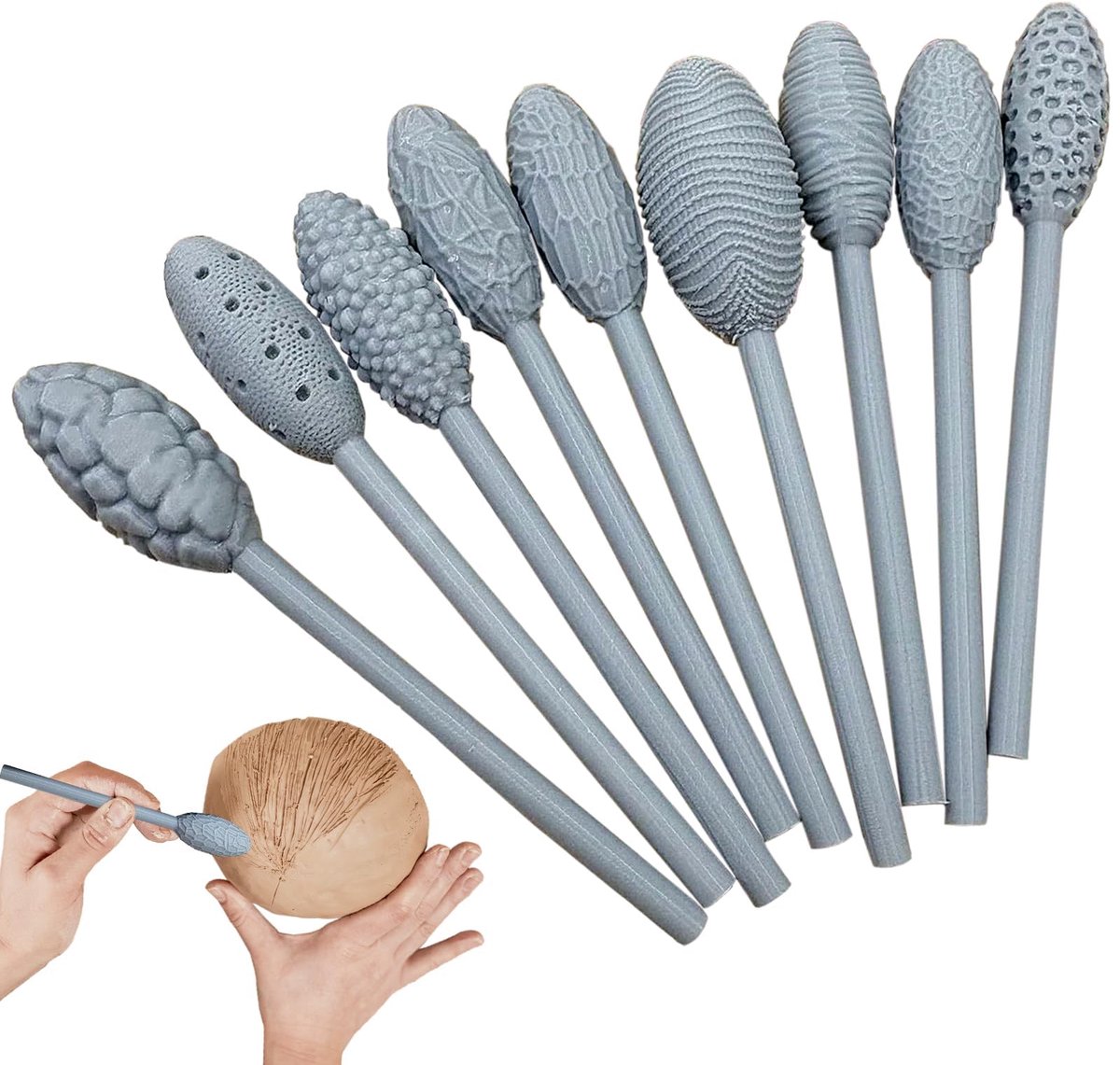 Kleirollerset - ovale vorm voor kunstprojecten met modelleergereedschap rolstokjes kleiparels roltools 9 stuks enkele kop