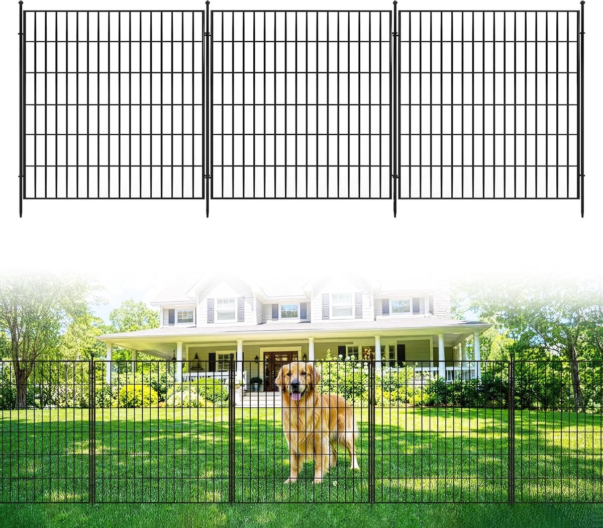 Danky Set van 10 decoratieve, graafbestendige tuinhekpanelen, 81,28 cm hoog x 719,33 cm breed, roestbestendig rechthoekig metalen hek, dierenbarrière voor tuin, terras of bloembed.
