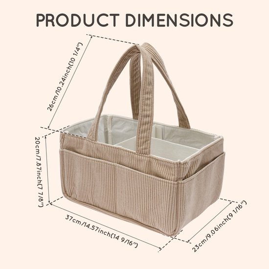Ryoudavell - Luiermand Organizer - Commode Organizer Grote Opbergmand Baby - Baby Caddy voor Pampers en Verzorgingsproducten - Opbouwbare Corduroy Baby Mand - Kraamcadeau en Baby Shower Cadeau - Babykamer Decoratie - Beige van Ryoudavell — afbeelding 2