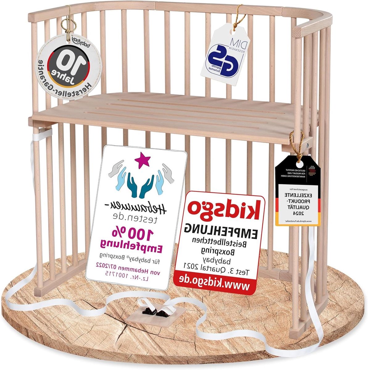 Bijzetbed Hout - Co-sleeper Baby - Slapen met baby - Traploos in hoogte - Verstelbaar - Natuur Onbehandeld