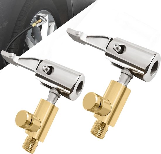 Luchtpomp Adapter - Ventiel Connector - Band Oppompen - 90 Graden Vergrendeling - Set van 2 - Zilver Goud