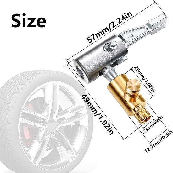 Luchtpomp Adapter - Ventiel Connector - Band Oppompen - 90 Graden Vergrendeling - Set van 2 - Zilver Goud — afbeelding 5