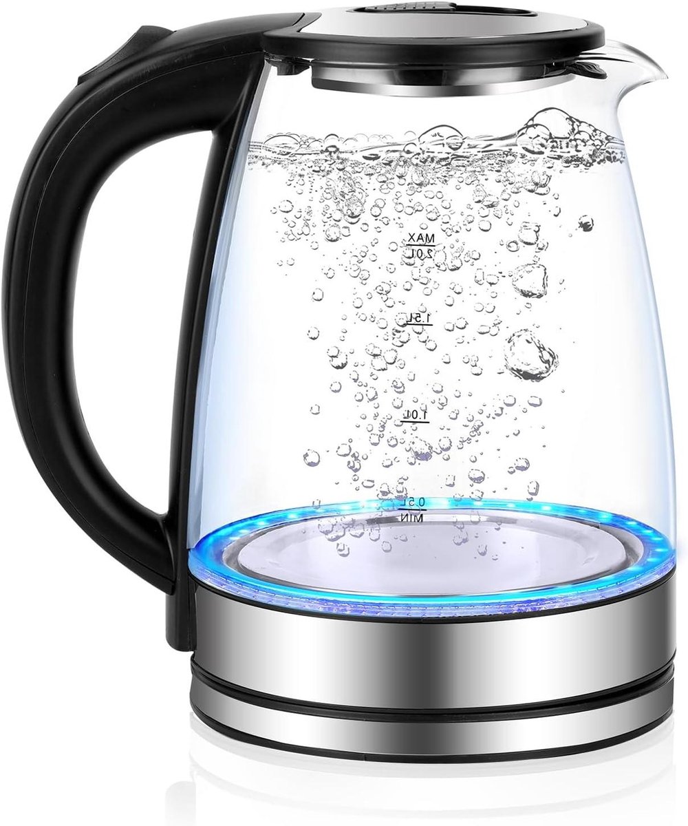 Glazen waterkoker - Theekan ketel - Snel water koken - Blauw LED verlichting - 20 liter - Zilver