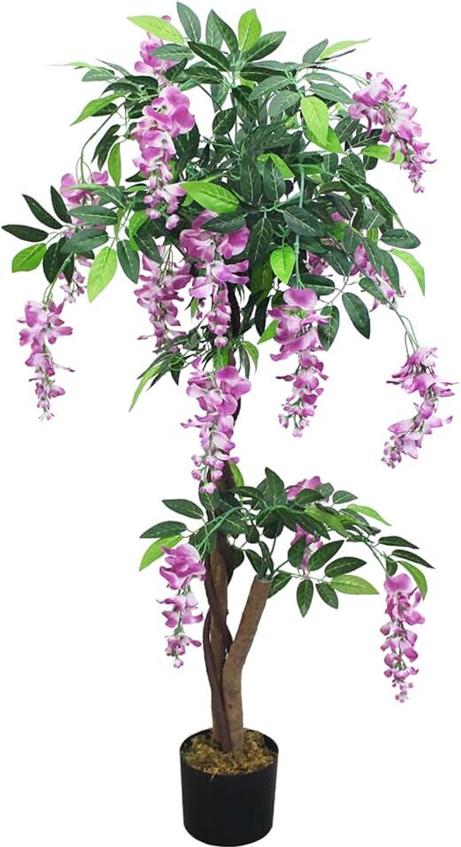 Blauwe regen Wisteria Glyzinie Kunstplant Kunstboom Kunstplant met echt hout 120cm