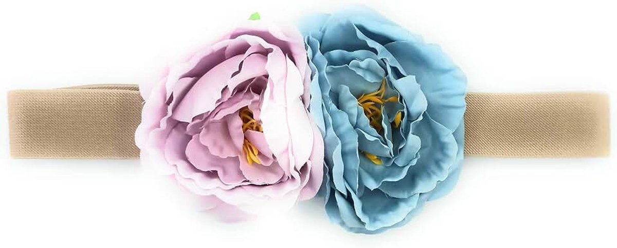 Bloemenriem voor damesjurken, elastisch, met kunstbloemen, Maxi bloemen Ø 10 cm - kaasjeskruid hemelsblauw, se estira hasta la talla 40-42